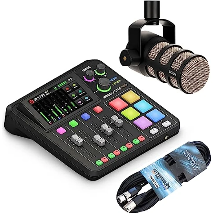 RØDE Rodecaster Duo Station, Mischpult mit Podmic und Kabel, 5,5 Zoll Touchscreen, Schwarz – Bild 1