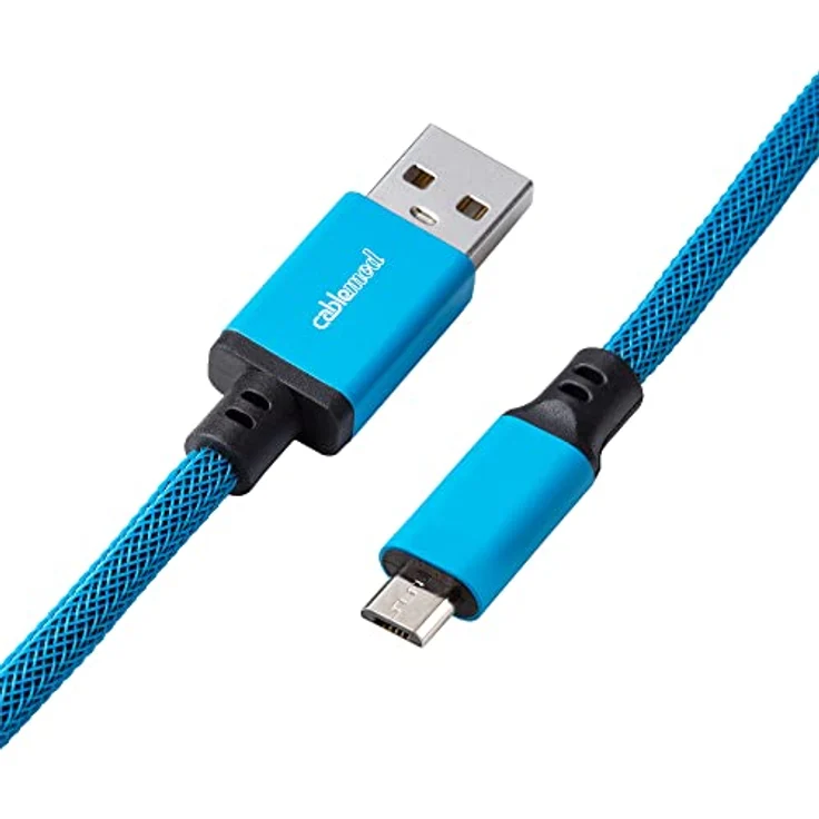 CableMod Pro Coiled Keyboard Cable - Spiralkabel für Tastatur Micro USB auf USB Typ A - Gaming Tastaturkabel 1,5m Lange - Hohe Lebensdauer - Aviator Stecker - Blau – Bild 3