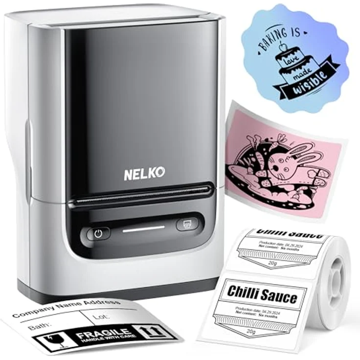 Nelko PM220 Etikettendrucker, 2 Zoll Thermo beschriftungsgerät mit Bluetooth, selbstklebend, kompatibel mit iOS und Android, weiß – Bild 1