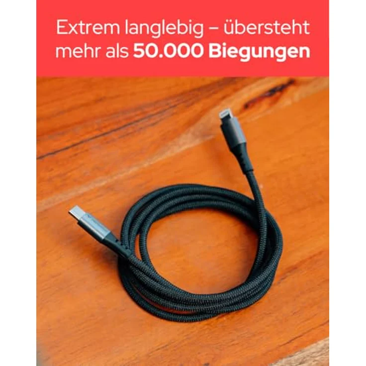 Verbatim 31844 Lightning-Kabel, 1,2 m, schwarz, USB C, verstärkt, 480 Mbit/s – Bild 6