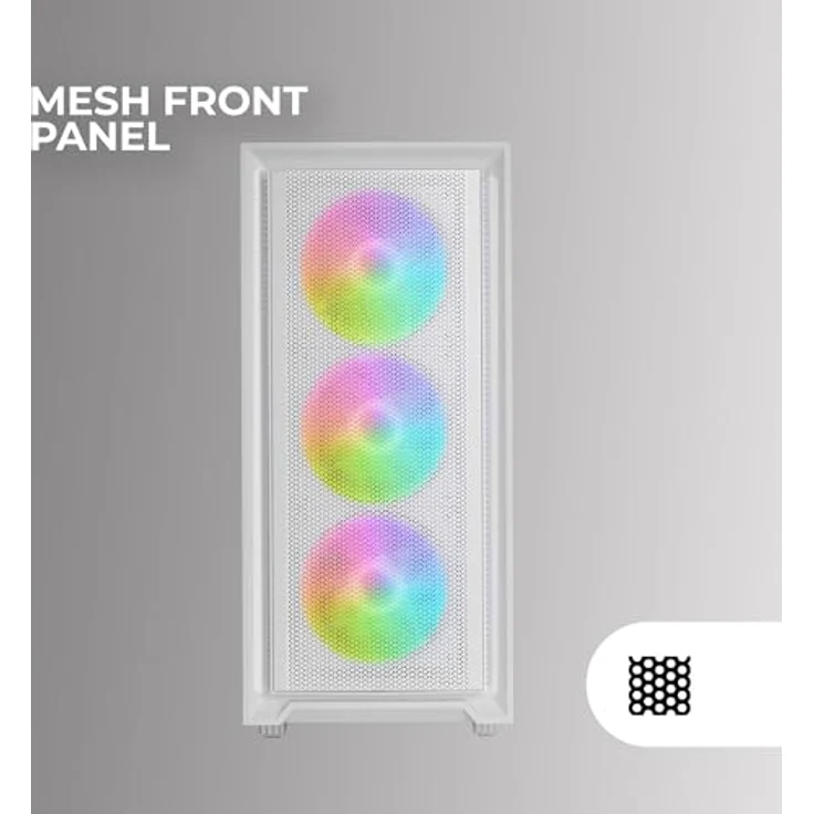 MARSGAMING MC-AIR, Gaming ATX-Gehäuse, 4X FRGB Rainbow 120mm Lüfter, Mesh-Frontpanel, Komplettes Seitliches Hartglasfenster, Doppelkammersystem, Unterstützung für Wasserkühlung, Weiß – Bild 2