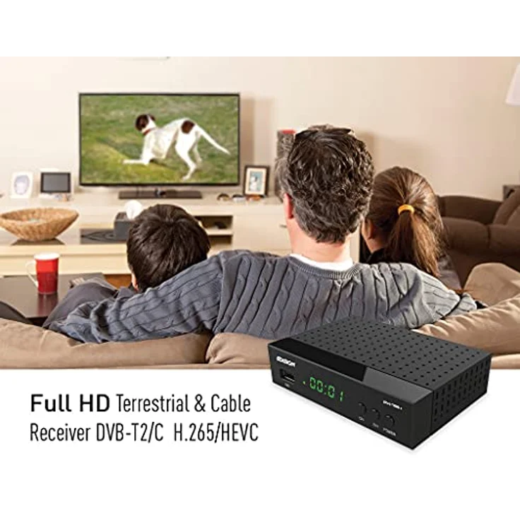 Edision Picco T265+ Terrestrischer DVB-T2 und Kabel DVB-C Receiver, H265 HEVC, FTA Full HD PVR, USB, HDMI, SCART, S/PDIF, IR, USB WiFi Support, Universal 2in1 Fernbedieung, Schwarz – Bild 2
