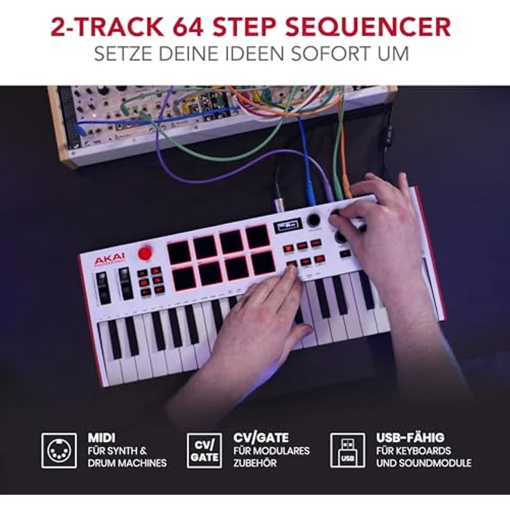 AKAI Professional MPK mini Plus White, Midi-Controller mit 37 anschlagsdynamischen Minitasten, 8 MPC Pads und Arpeggiator – Bild 4