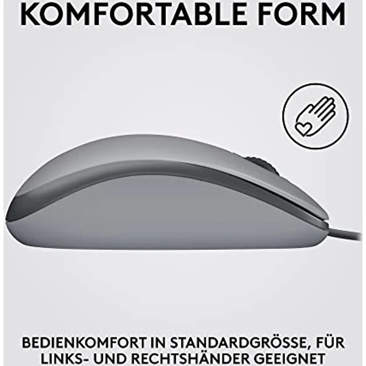 Logitech M110 Kabelgebundene USB-Maus, geräuschlose Tasten, komfortables Design in voller Größe, beidhändig bedienbar PC / Mac / Laptop - Grau – Bild 5