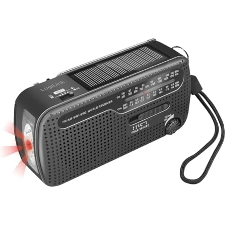 LogiLink Notfallradio 4-in-1, AM/FM, Handkurbel, Solarpanel, Powerbank-Funktion, LED-Taschenlampe, 1200 mAh Akku – Bild 12