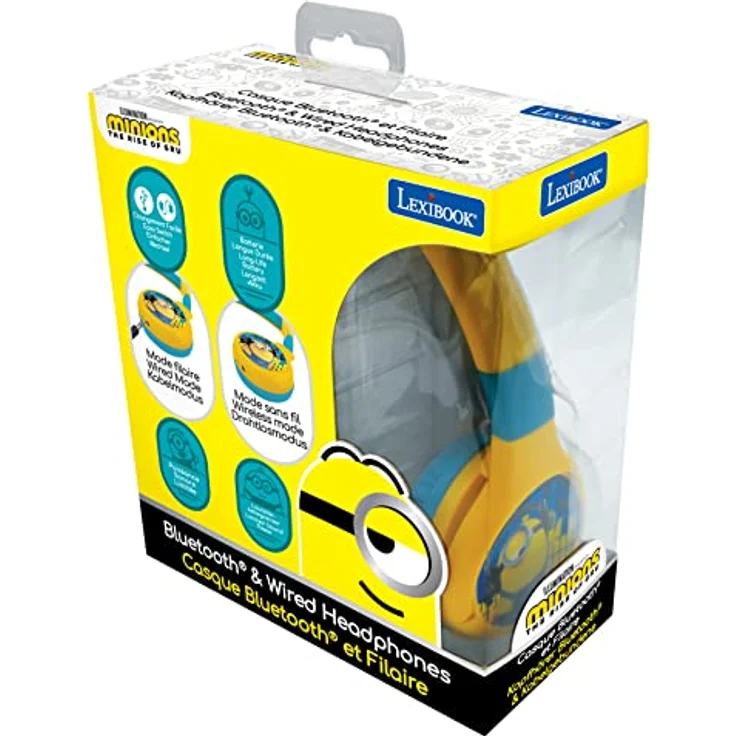 Lexibook Minions Kopfhörer, 2-in-1 Bluetooth Kopfhörer mit 12 Stunden Akkulaufzeit, Kindersicherheit bis 85 dB, faltbar und verstellbar – Bild 7
