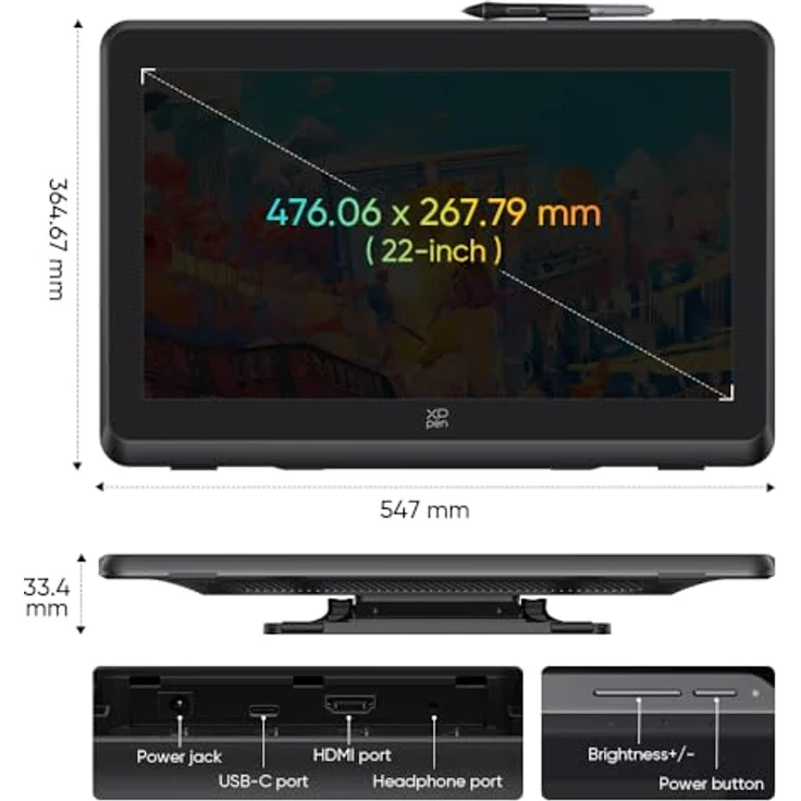 XP-PEN Artist 22 Plus Grafiktablett, 22-Zoll-Display, X3 Pro Smart Chip Stift, 16K Druckstufen – Bild 3