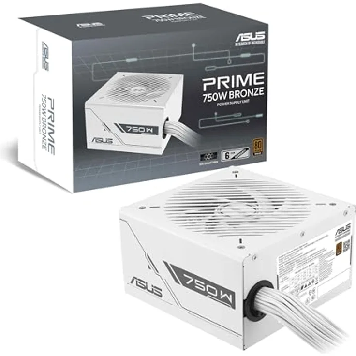 Asus Prime 750W Netzteil ATX 80PLUS® Bronze, White Edition, effiziente Stromversorgung für PCs und Gaming-Rigs, Lüfter mit Doppelkugellagern