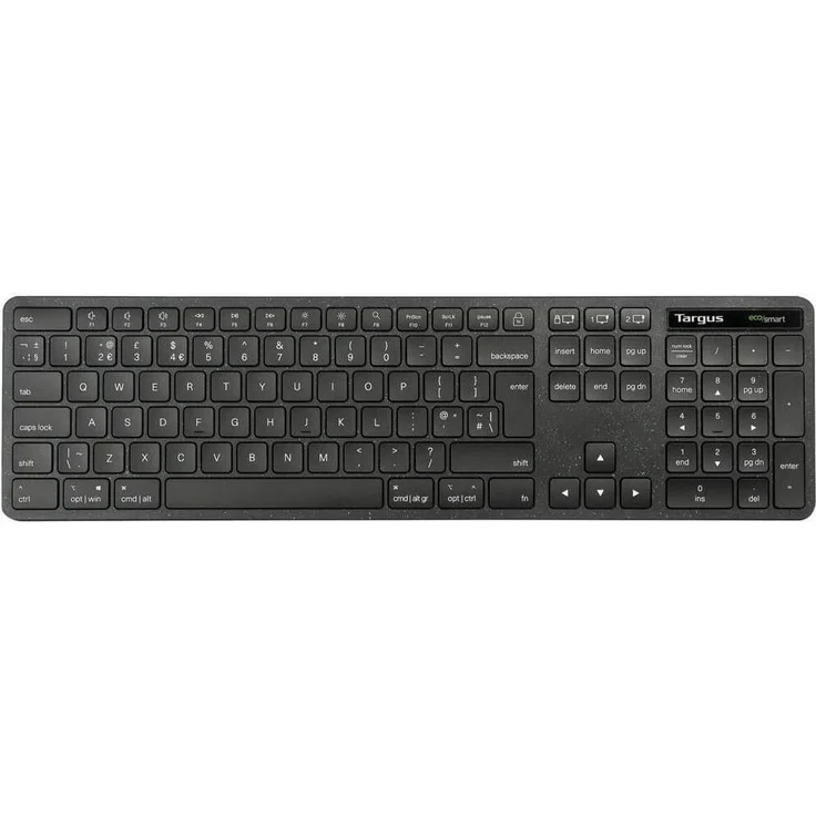 Targus EcoSmart AKB873NO, Full-Size Wireless Tastatur mit Bluetooth® und 2,4-GHz-RF, QWERTY Nordic, Schwarz, aus 85% recyceltem Material, antimikrobieller Schutz