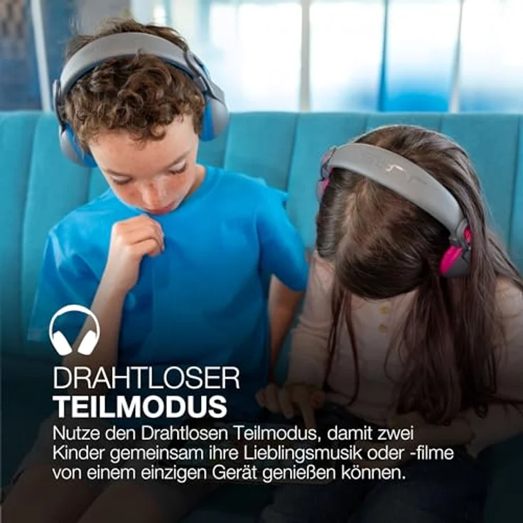 JLab JBuddies Studio 2 Kabellose + verkabelte On-Ear-Kinder-Kopfhörer, Grau/Blau, 65+ Stunden Akkulaufzeit, Teilen-Modus, Lautstärkesicher, faltbar, verstellbar, Geräuschisolierung – Bild 5