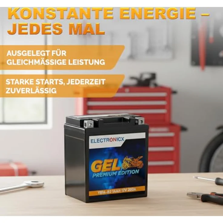 Electronicx Extreme Edition GEL-YB14-B2, 14Ah 12V GEL Batterie - wartungsfrei, vibrationsfest, auslaufsicher für Motorrad, Roller, Quad und ATV – Bild 4