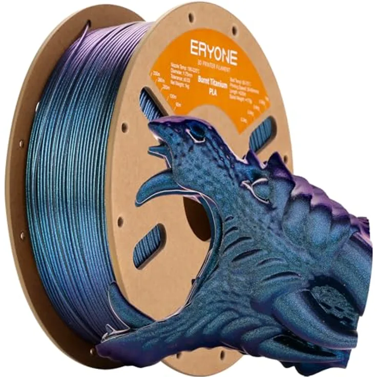 ERYONE Glitter PLA Filament, 1.75mm, 1kg, Burnt Titanium Cyber Black, Druckmaterial mit Farbwechsel-Effekt