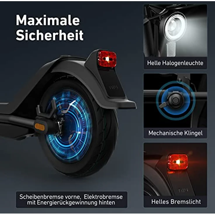 NIU KQi3 Sport E-Scooter, mit Straßenzulassung, Schwarz, 20 km/h – Bild 6