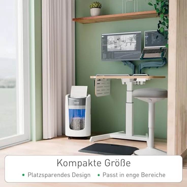 Leitz IQ OptiMax Home Office 225 P5, Aktenvernichter mit Mikro-Partikelschnitt, 90 Blatt Kapazität, leiser Betrieb, Anti-Papierstau-Technologie – Bild 4