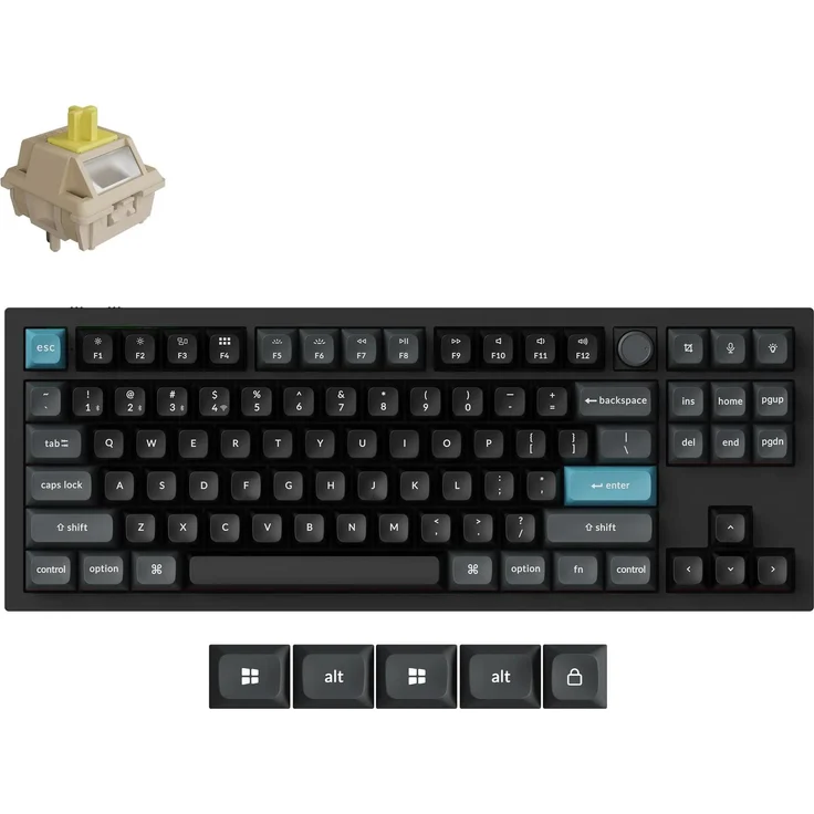Keychron Q3 Ultra 8K Kabellose Mechanische Tastatur QWERTY US, Fully Assembled mit Knopf, Aluminiumrahmen, Schwarz, Keychron Silk POM Switch - Banana