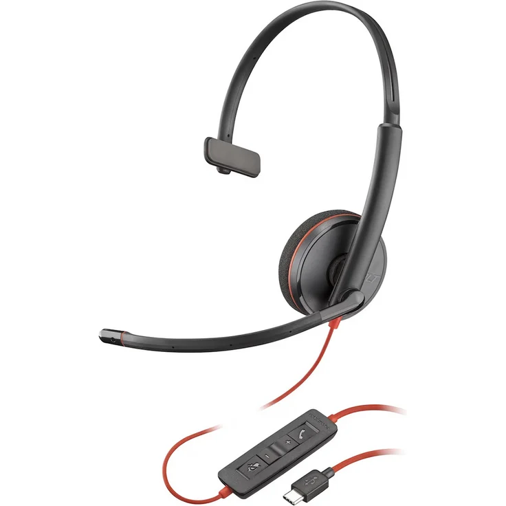 Poly Blackwire 3210 Mono USB-C-Headset, ergonomisch mit Geräuschunterdrückung und USB-A-Adapter, schwarz – Bild 1