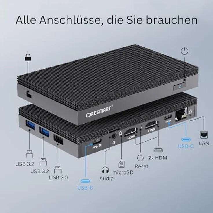 Orbsmart AW-16L Mini-PC, passiver Bürocomputer mit Intel N150, 8 GB RAM, 256 GB HDD, Windows 11 Pro, bis zu 3 Monitore, WiFi 6, lautlos – Bild 7