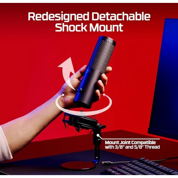 HyperX QuadCast 2 S - USB Mikrofon mit 32-Bit-Tiefe und 192kHz Abtastrate, 100+ aRGB LEDs - Schwarz – Bild 5