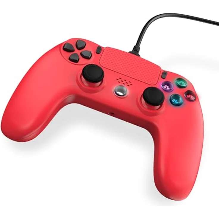 Trade Invaders Freaks And Geeks, Kabelgebundener Controller für PS4 mit 3M Kabel, Rot – Doppelte Vibration, 3,5mm Klinke, LED-beleuchtete Tasten – Bild 3