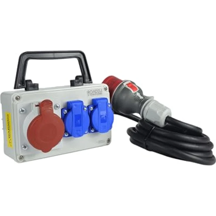 RoadEu CEE Steckdose 16A und 2x Schuko Verteiler - Stromverteiler 16A, Mobilverteiler - Stromkabel 5 meter, Baustromverteiler - blau – Bild 3