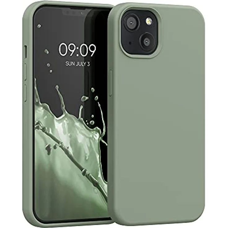 kwmobile Handyhülle für iPhone 13, Silikon Case für kabelloses Laden, graugrün, flexibel und rutschfest – Bild 1