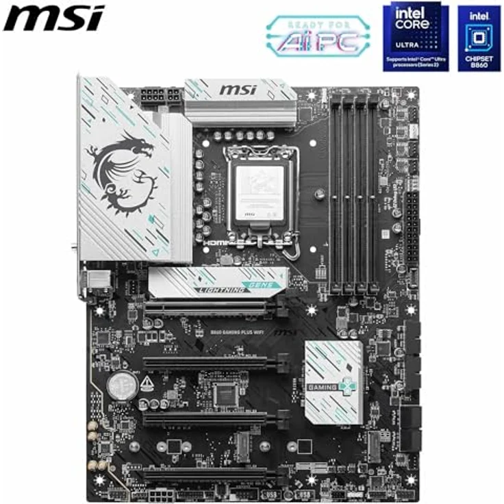 MSI B860 Gaming Plus WiFi Mainboard, ATX - Unterstützt Intel Core Ultra Prozessoren (Series 2), LGA 1851 - DDR5 Memory Boost 8600+ MT/s (OC), PCIe 5.0 x16 x16, M.2 Gen5, Intel Killer 5G LAN, Wi-Fi 7, Schwarz – Bild 2