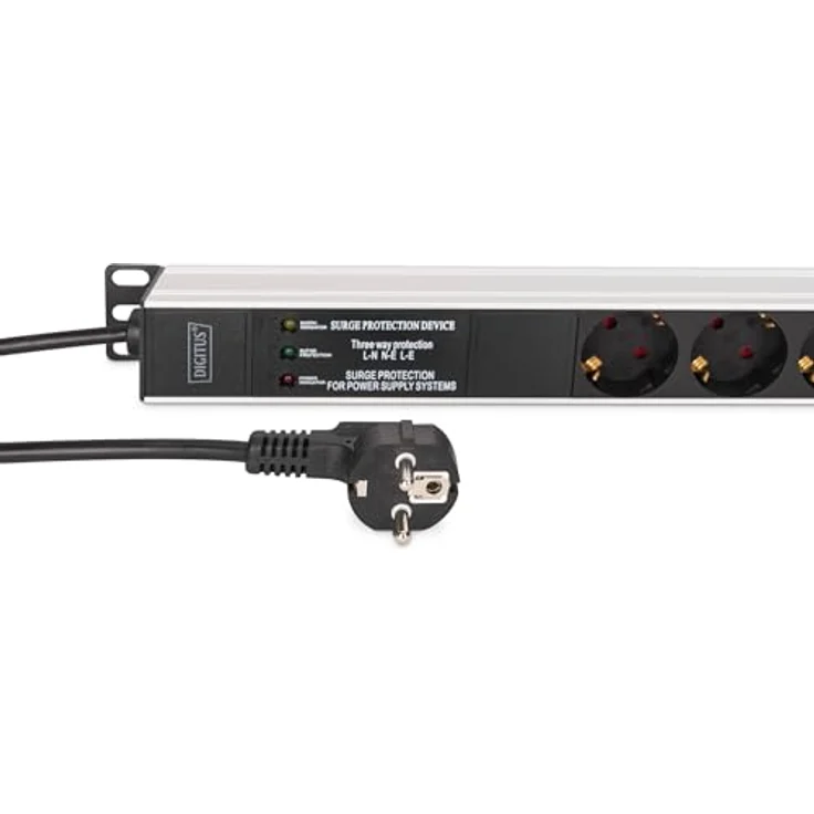 Digitus Rack-Steckdosenleiste, Aluminiumprofil mit Überspannungsschutz, 9 Ausgängen, 3600 Watt, 2 m Schnur – Bild 3