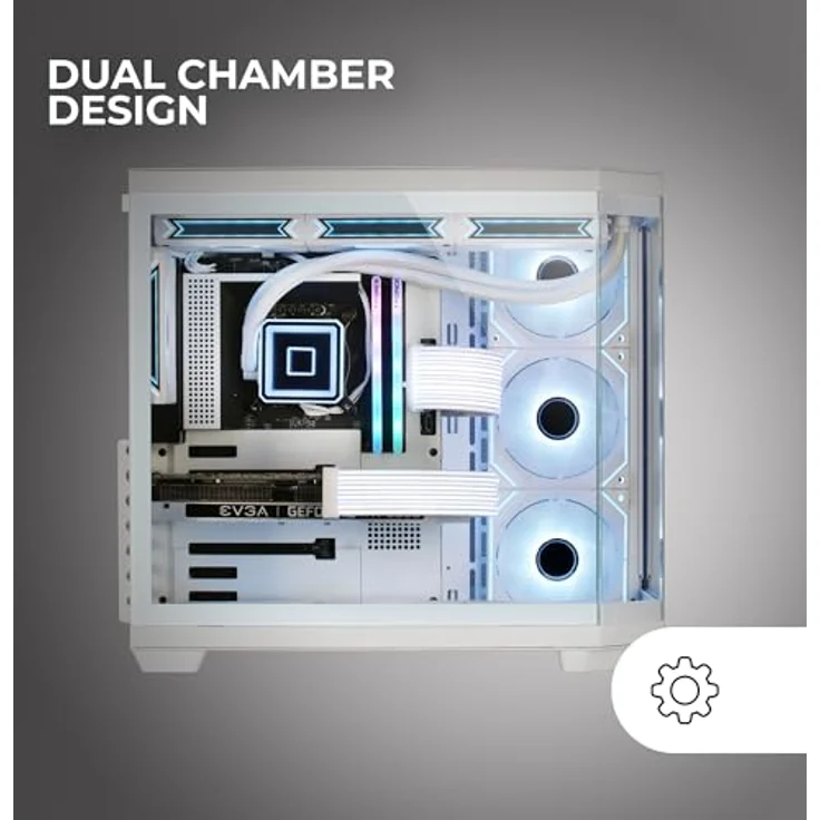 Mars Gaming MC-3TCORE, ATX Gaming Gehäuse mit Dreifachglas, Dual-Kamera, Reverse Connector Backplane und Flüssigkeitskühlung, Weiß – Bild 3