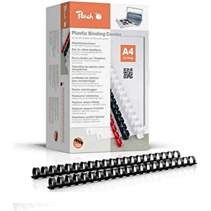Peach Plastikbinderücken A4 - 20mm - 175 Blatt - 100 Stück - schwarz - PB420-02, strapazierfähige Binderücken für 21-Ring System
