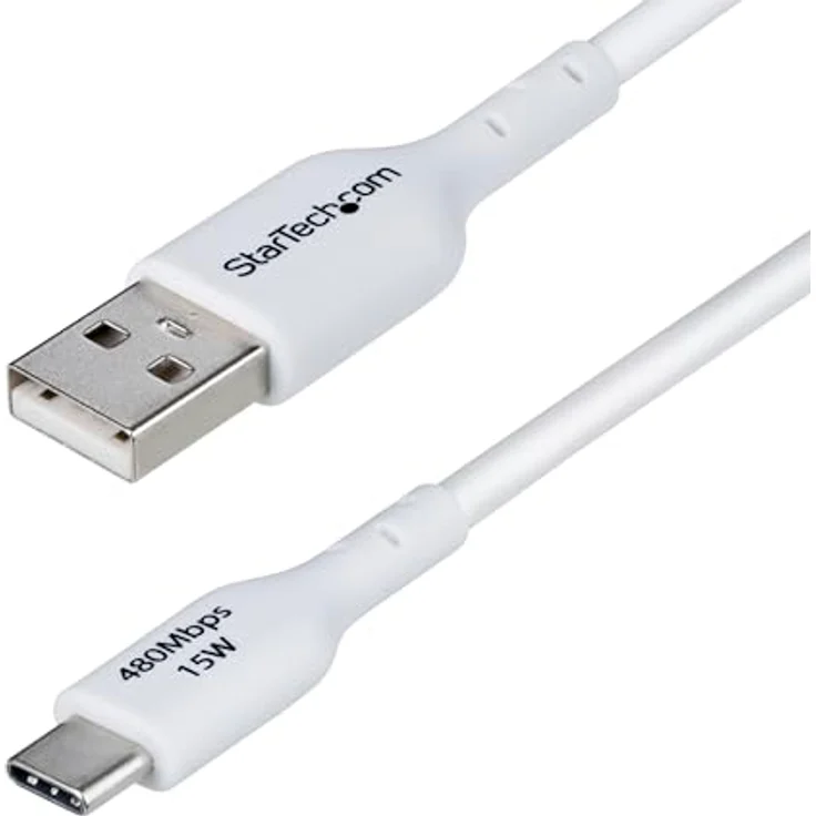 StarTech.com 2m USB-A auf USB-C Ladekabel, Laden & Synchronisieren, 3A, USB 2.0, TPE-Mantel, Weiß – Bild 1