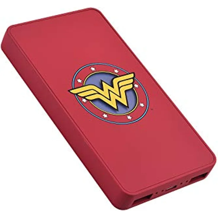 EMTEC Externer Akku 5000 mAh, Power Bank U900, tragbarer Backup-Akku, 2 USB-A-Ports, 5 V/2 A, Micro-USB, Ladekontrolle und Überhitzungsschutz, DC Comics Wonderwoman, rot