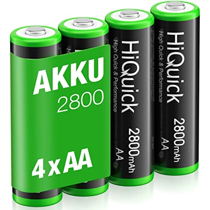 HiQuick Mignon AA Akku 2800mAh - NI-MH wiederaufladbare Batterien, 1200 Tech wideraufladbare AA Akkus, geringe Selbstentladung - 1,2V AA Batterien 4 Stück – Bild 1
