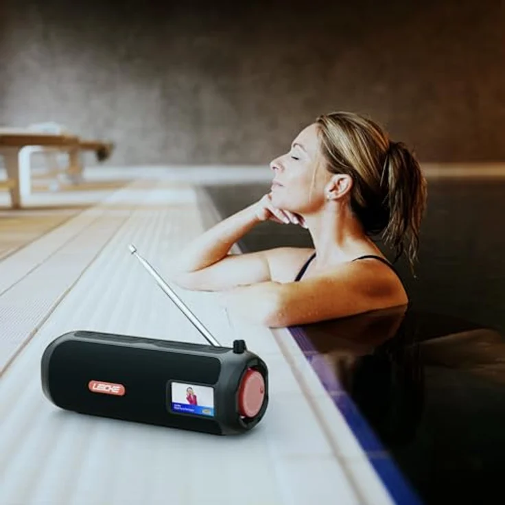 LEICKE DAB+ Radio Tube - Tragbarer Bluetooth Lautsprecher mit 10W Stereo-Sound, DAB+/FM, 4500mAh Akku, RGB-LED, Equalizer, USB-C, Micro SD/AUX, Schwarz – Bild 3