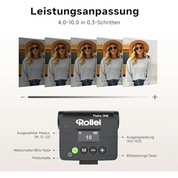 Rollei Flashy ONE Mini Blitzgerät GN 16, LCD Display, universell kompatibel mit Canon, Nikon, Sony, Fujifilm, Lumix, Olympus, wiederaufladbarer 1250 mAh Akku – Bild 4