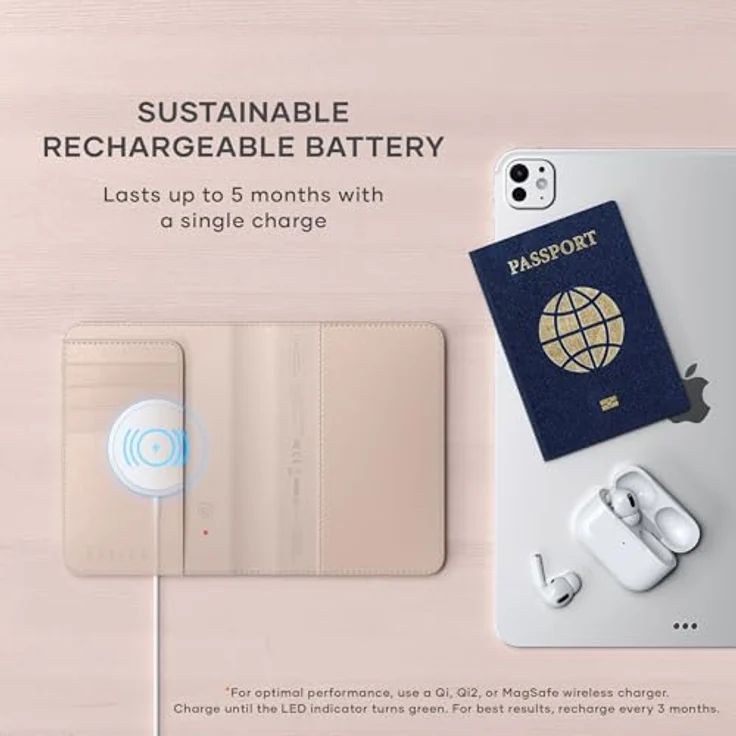 SATECHI Passhülle mit Find My / Ortung, Reisepasshalter mit 4 Kartenfächern, kabelloser Ladefunktion und RFID-Schutz – Desert Rose – Bild 4