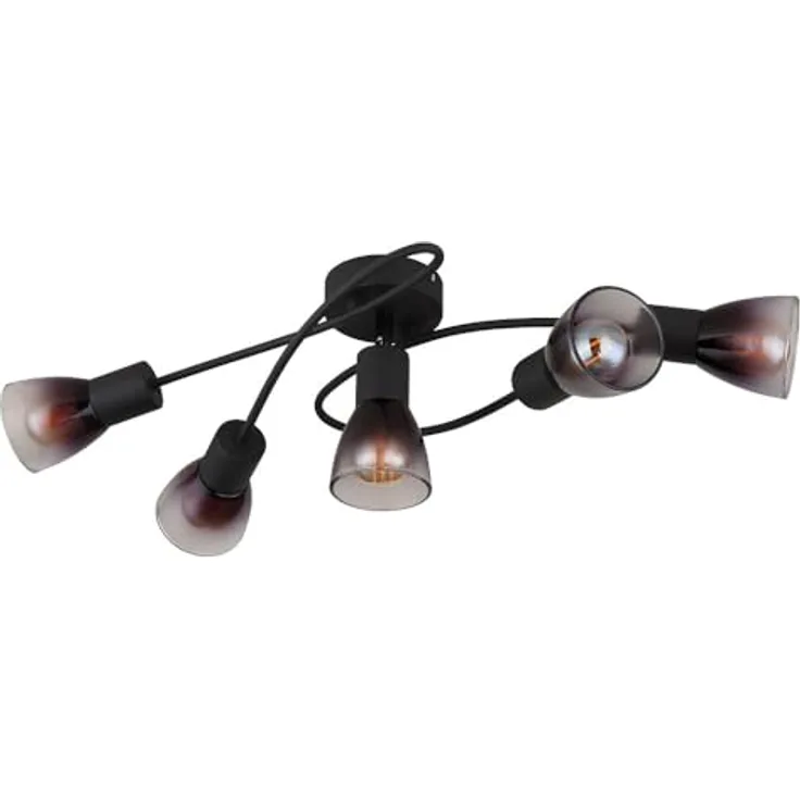 GLOBO Deckenlampe 5 flammig Deckenleuchte schwarz mit Glas rauchfarben klar, für Wohnzimmer und Schlafzimmer, 5x E14, LxH 58 x 16,5 cm