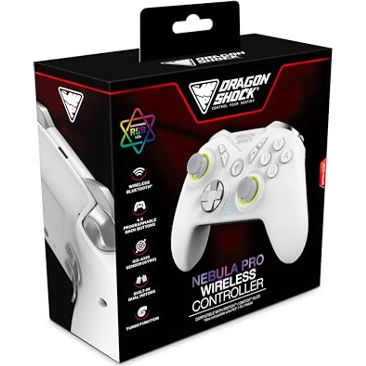DragonShock NEBULA PRO Wireless Controller | Bluetooth-Verbindung, RGB-LEDs, Doppelmotoren | Weiß – Bild 5