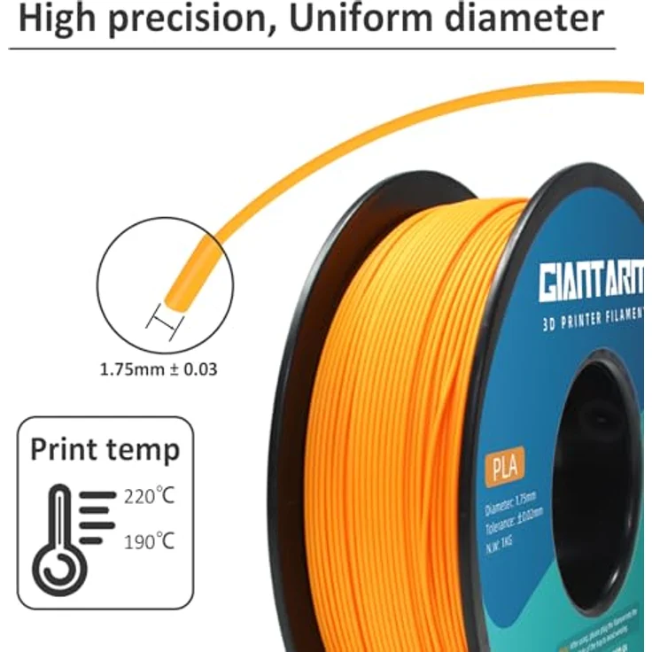 GIANTARM PLA Filament 1.75mm, 1kg Spule in Orange, hohe Präzision, vakuumverpackt – Bild 2