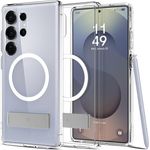 Spigen Ultra Hybrid S MagFit Hülle für Samsung Galaxy S25 Ultra, Kompatibel mit MagSafe -Clear White, Schutzhülle mit integriertem Magnet und Kickstand