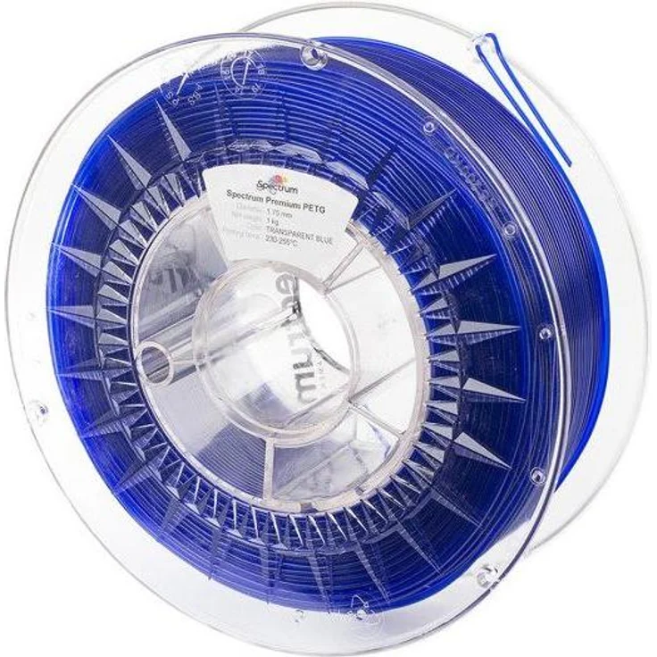 Spectrum PETG Transparent Blue 3D Filament, 1,75 mm, 1 kg, hohe Klarheit, kratzfest, langlebig