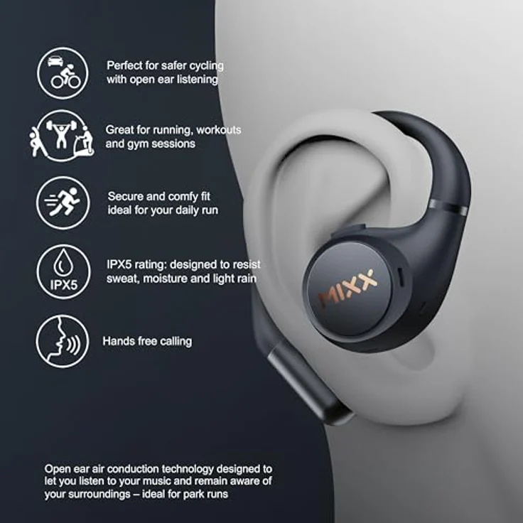 Mixx AirFlow OWS, Sportkopfhörer mit Ohrbügel, Open-Ear-Design, schweißresistent, 24 Stunden Akkulaufzeit – Bild 2