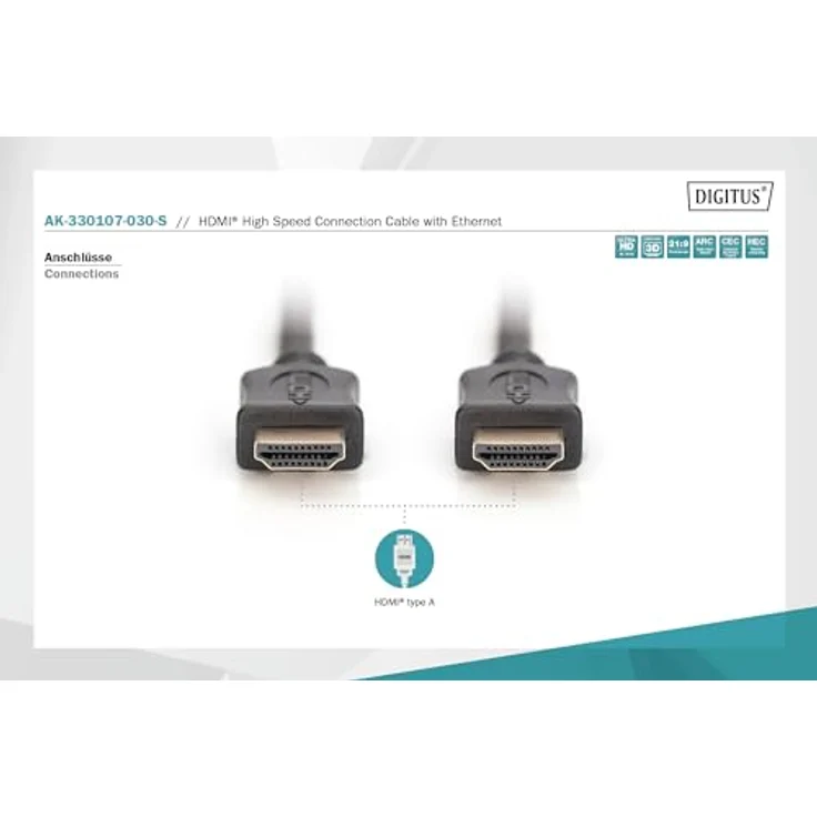ASSMANN HDMI 2.0 Anschlusskabel 2xHDMI Typ A Stecker HDMI High-Speed mit Ethernet 3m bulk 4K Ultra HD und 3D tauglich ARC C – Bild 2
