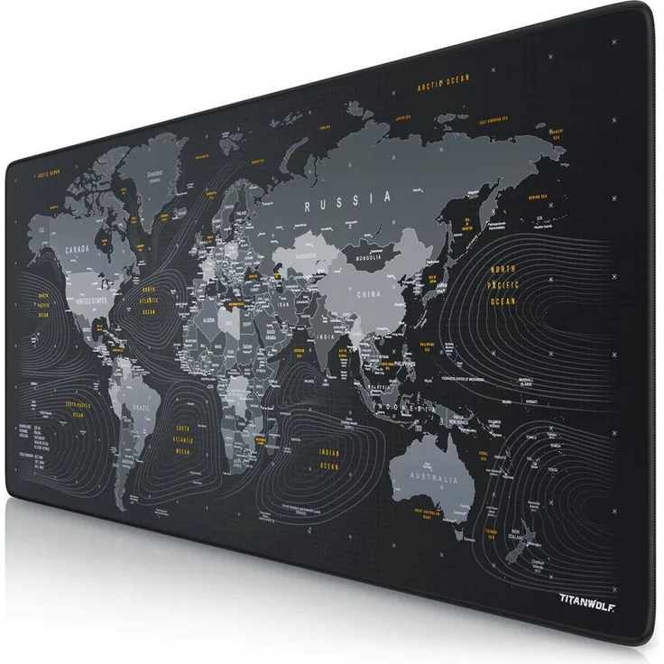 Titanwolf XXL Speed Gaming Mauspad, 900 x 400 x 3 mm, rutschfest, abwaschbar, hohe Präzision & Geschwindigkeit, Globus I