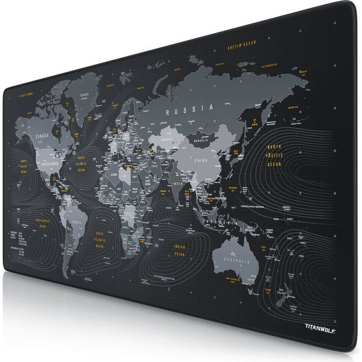 Titanwolf XXL Speed Gaming Mauspad, 900 x 400 x 3 mm, rutschfest, abwaschbar, hohe Präzision & Geschwindigkeit, Globus I