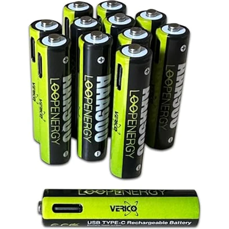 VERICO LoopEnergy AAA 900 Wiederaufladbare USB-C Batterie, 12er Pack AAA inkl. 3 Stück USB-A auf 4 x USB-C Kabel – Bild 1