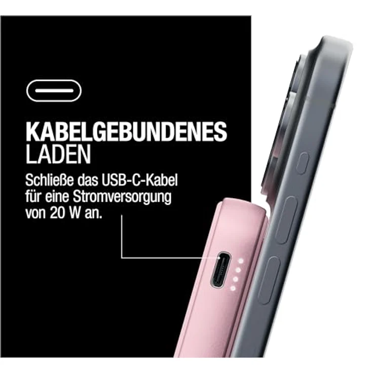 Fresh 'n Rebel Wireless Magnetic Powerbank 5000mAh, MagSafe-kompatibel, PD 20W Schnellladung, USB-C Port (in/Out), tragbar, mit Ständer (Pastel Pink) – Bild 5