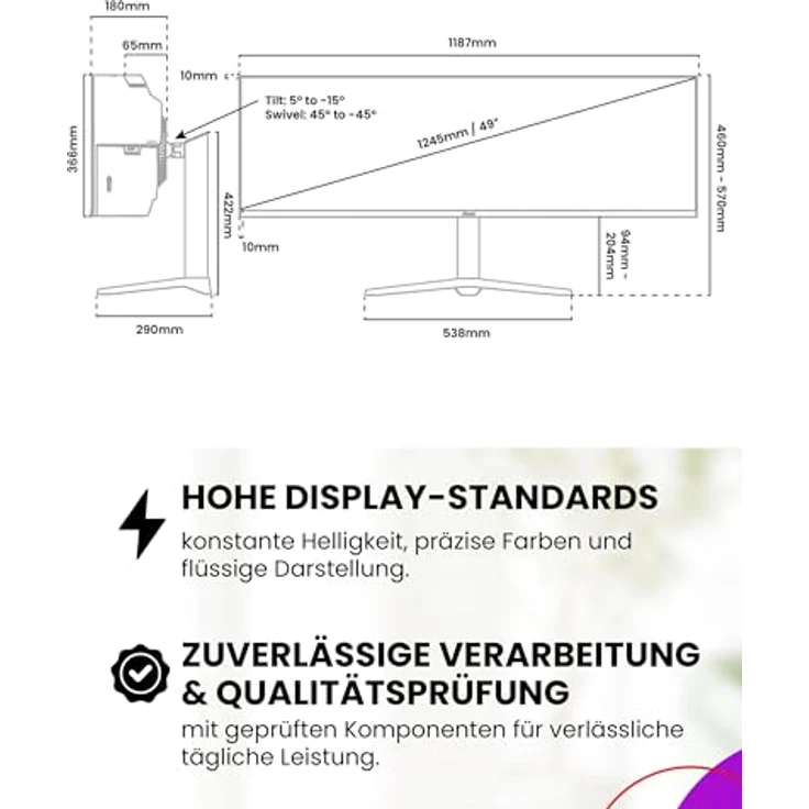 Arozzi Curved Gaming Monitor Nova 49“, VA 165Hz, Ultrawide QHD 1440p, Adaptive Sync, HDR10, 100% sRGB, flimmerfreies Display, Waldgrün – Bild 4