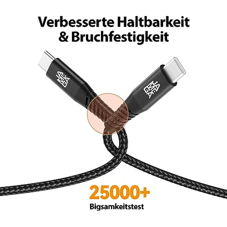 JAMEGA - USB Typ C Kabel Schwarz 2m | Fast Charge Sync für iPhone 15 Pro Max iPad Pro Air Samsung Macbook Tablets Huawei – Bild 5