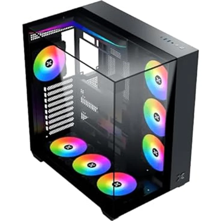 Xigmatek Aqua V, PC-Gehäuse Medium Tower mit 3 gehärteten Glas-Panels und 7 x 120mm ARGB-Lüftern, schwarz – Bild 3