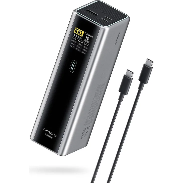 Cuktech CKPB200U, 210W 20000mAh Powerbank mit zwei USB-C Anschlüssen, TFT Display, grau